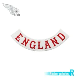 Tillbehör Red England Rocker Patches Anpassad design Vit twill tyg broderat järn på baksidan av jacka gratis frakt DIY anpassad