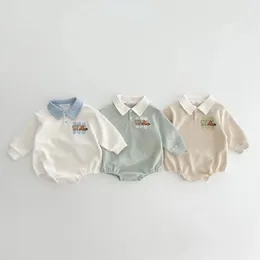 Varış Bebek Erkekler Uzun Kollu Karikatür Romper Turndown Yaka Bebek Çocuk Tulumlar Toddler Bodysuits Pure Pamuk 03y 240325