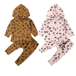 Giyim Setleri Leopar Bebek Kız Kız Giysileri Uzun Kollu Külif Kapşonlu Toz Tayt Pantolon Kıyafetleri Takip