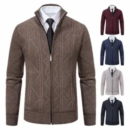 Homem jaqueta de malha velo cardigan zíper camisola y2k roupas luxo marrom jersey casual busin quente jumper harajuku casaco masculino j3fN #