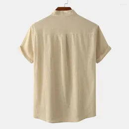 T-shirt da uomo Camicia con bottoni regolabili Elegante colletto rialzato abbottonato per affari Abbigliamento da spiaggia Manica corta Tinta unita Quotidiano