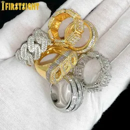 Band Rings New Gold Silver Hip Hop Rectangular 5A Zircon Mens Ring Famous Brand Ice Out Micro Pave Cz Heart Large Size Ring Jewelry J240326