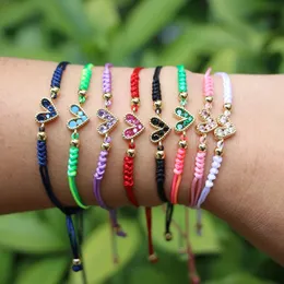 10st Hjärtformad kärlek Rainbow flätad armband Enkel trendiga damer tråd smycken gåva sommar charm rep sladdar armband 240315