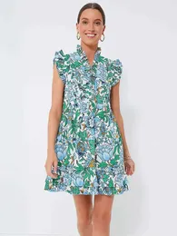 Temel gündelik elbiseler vintage yeşil çiçek elbiseler kadınlar v yaka elbiseler fırfırlar mini elbise vestosc24315