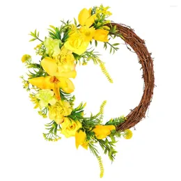 Decorative Flowers Yellow Flower Door Wreath Artificial Handcrafted Spring Front Decor Seasonal For Many Rooms