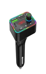 Car F4 Charger FM Transmitter Dual USB Quick Charging PD Ports Handsfree o Receiver MP3 Player Colorful Atmosphere Lights with Retail Box8474957