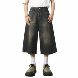 Sommer Harajuku Denim Breite Bein Knie Länge Shorts Jeans Shorts Y2K Herren Vintage Vielseitige Streetwear Koreanische Neue Mi Fi w1w2 #