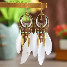 Dangle Chandelier Bohemian long feather pendant earrings womens beach chains tassel pendant earrings wedding bride jewelry wholesaleC24326