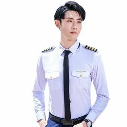 airline Pilot Uniform Shirts Men 2024 Autumn Slim Fit Lg Sleeve Flight Attendant Captain Men Workwear Big Size Clothing 8XL P7RX#