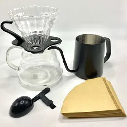 6pcs/set ، set p1 pour -over (11.83oz) ، cup ، مشاركة kettle (12.17oz) ، أوراق مرشح اللون الأصلي V02 (40 ورقة) ، مغرفة ، فرشاة التنظيف - حديثة ، ضرورية ل