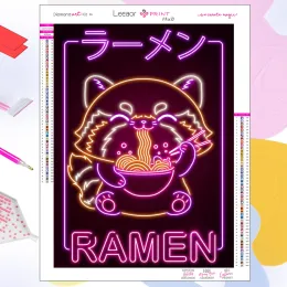 Stitch japansk retro diamantmålning neon färgglad katt som äter ramen strass korsstitch kit konst mosaik broderi hem dekoration