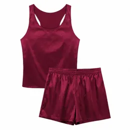 msemis mens satin pyjamas set nattkläder ärm tank top med shorts sömnkläder nattkläder sommar nattklänning loungewear 76dd#