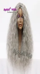 Capelli ricci crespi lunghi sciolti parrucca di colore grigio scuro della nonna capelli resistenti al calore parrucche del partito di cosplay del anime di Halloween per le donne nere8773048