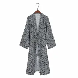 new Men's Japanese Classic Bathrobe Kimo Yukata Traditial Gown Nightwear Robe Home Bathing Sweat Steaming Male Sleepwear l01W#