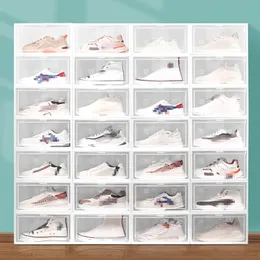 Çok Molor Ayakkabı Kutusu Katlanabilir Depolama Plastik Şeffaf Ev Organizatör İstiflenebilir Ekran Üst üste Kombinasyon Ayakkabı Konteynerleri Dolap Kutuları W0220