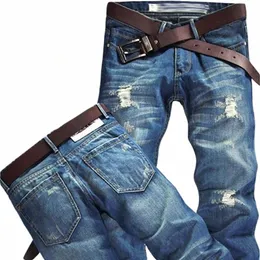 Gorące klasyczne mężczyzn stylowe zaprojektowane proste spodnie Slim Fit Casual Dżinsy Pants 71vv#