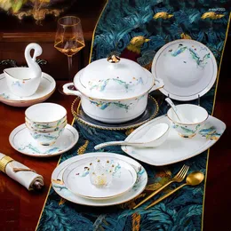 Zestawy zastaw obiadowych Jingdezhen Ceramiczne zastawa stołowa Lekka luksusowa kości China obiadowy Tale