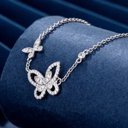 أعلى جودة 925 الفضة الاسترليني Seiko Phantom Butterfly Necklace Full Diamond Hollow Simpled Edge Light Version High Clavicle Chain Women Jewelry Gift