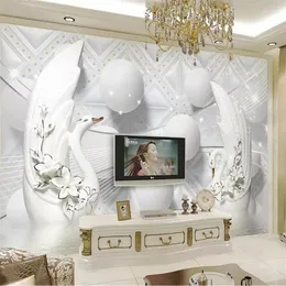 خلفيات Wellyu Custom Wallpaper 3D PO الجداريات الفاخرة Swan Swan Soft Ball Propects Papers Home Decor Papel de Parede