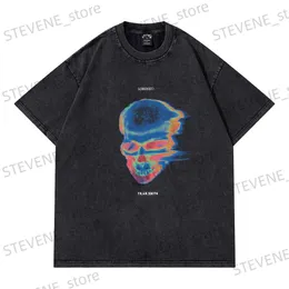 T-shirt da uomo lavate Retro Skull Head Lettera Short Slve Mens Top Ts Girocollo Allentato Casual Magliette estive Unisex Oversize Hip Hop Tanks T240325