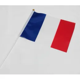 Acessórios 50 pçs pequena bandeira francesa 14*21cm frança bandeira a mão bandeira nacional com pólo entregando bandeira