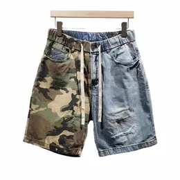 supzoom 2023 New Arrival Hot Sale Ulzzang Summer Pattern Length Zipper Fly Stewed Camoue Patchwork Jeans Shorts Men h7Kf#