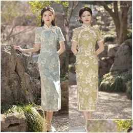 Roupas étnicas Verão Y Manga Curta Cheongsam Jovem Menina Estilo Chinês Qipao Retro Doce Diário Vestido de Festa Gota Entrega Vestuário Otofj