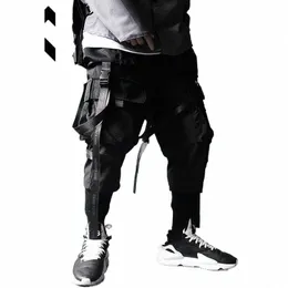 11 BYBB: s mörka lastbyxor Men Harajuku Streetwear Tactics Pants Ribb Multi-Pocket Trousers Elastic midja Hiphop Male P56F#