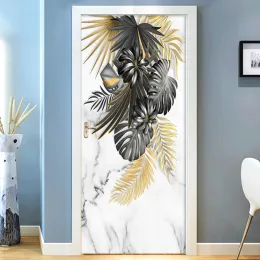 Klistermärken 3D Dörrklistermärke TROPISKA BLÖV MARBLE POSTERS LIVING RUM Kök PVC Vattentäta klistermärken Selfadhesive Door Mural