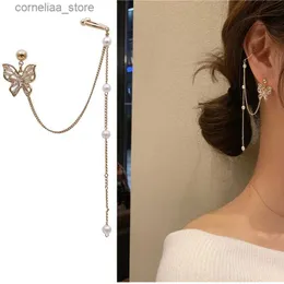 Ear Cuff Ear Cuff 1 pezzo di nuovi orecchini a clip alla moda con stella di luna dorata adatti per le donne semplici farfalle finte cartoni animati lunghi nappe maniche auricolari regalo gioielli Y240326