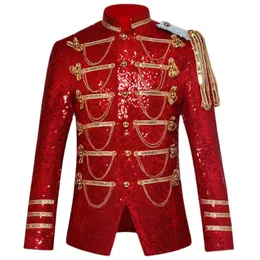 Украшенный блестками пиджак, мужской пиджак для сцены, вечерние мужские костюмы, платье в стиле милитари, смокинг, мужской пиджак, костюм певца, шоу DJ, костюм Homme 240306