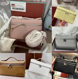 Loro Bag L19 Öğle Yemeği Kutusu Çantaları LP27 Kadın Tasarımcı Makyaj Çantası Orijinal Deri Çantalar Tuval Devekuşu Streped Çanta İki Yönlü Omuz Crossbody Newset