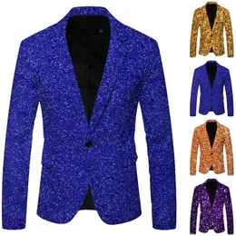 Mens Shiny Plus Size Solid Jacket DJ Singer Nightclub Fashion Sacka Jacket Stage Mens Full Sequin Jacket 240326