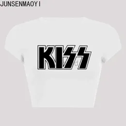 Женские майки Camis Kiss End of the Road Tour Рок-группа с принтом Новые летние короткие рукава с круглым вырезом и укороченным пупком Женские укороченные топы Модная футболка 24326