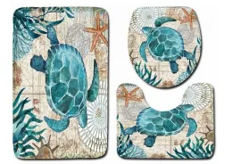 Mats Starfish Turtle Toilet Threepiece Door Bathroom Carpet Waterproof Bathroom Carpets Toilet Seat Cover Floor Mat Bathroom Decor