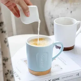 Kupalar ofis unisex kahve fincanı ahşap yalıtılmış seramik kupa düz renk kabartmalı kahve bagajı ev çayı içme süt bardakları