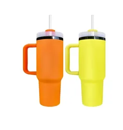 USA Warehouse 40oz Orange Lemon Color Black Mirror Under Laser Graved Drinking Tumblers Outdoor Quencher Thermos vattenflaskor Travelmuggar med halm