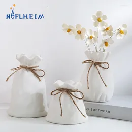 Vases INS Lucky Bag Shape Nordic Ceramic Vase Figurines Living Room Design Decor Flower Pot For Interior Home Study Bedroom