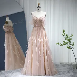 Dubai Champagner Sagte Federn Abend Sharon Kleider Elegante Off Schulter Rosa Formale Kleid Für Frauen Hochzeit Party Ss278