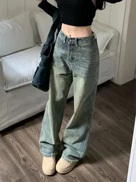 Deeptown Y2K Baggy Wide Legens Women Vintage Streetwear مغمورة سروال الجينز Grunge الأساسي الزرقاء الزرقاء Femme Spring 240312