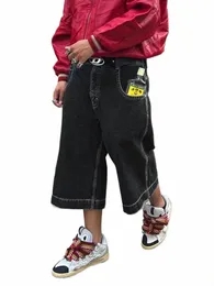 Bermuda shorts för män hiphop baggy fit short homme pantales cortos de hombre sommarbrett ben lösa beskuren denim byxor jeans 07o3#