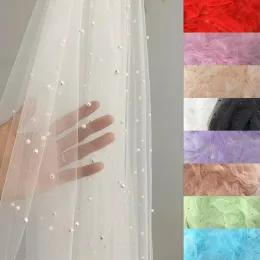 Fabric 2Meter/lot Width 155CM Soft Silk Smooth Pearl Mesh Fabric,Hand Sewn DIY Wedding Dress Soft Mesh Wedding Dress Lace Fabric RS4504