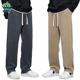 2024 Nowy jesień zima miękka strój Paski Corduroy Pants Mężczyźni grube elastyczne talia Korea workowate proste joggera spodnie Mężczyzna W4DW#