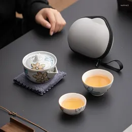 Teaware Sets Ice Gray Manhua Travel Tea Set Ceramic Quick Cup Outdoor Portable Chinese