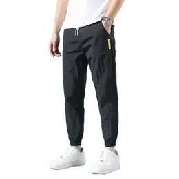 Summer New Fi Trendloose Duży rozmiar cienki jedwabny jedwab oddychający koreański sport swobodny dziewięć punktowych spodni 90. vintage ubrania V07U#