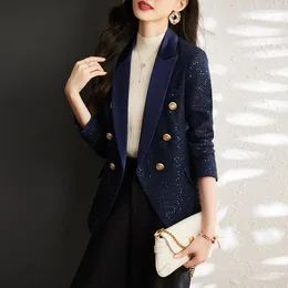 Kadın Suits Yibaka Slim Blazers Kadınlar İçin 2024 Moda Uzun Kollu Çift Kelime Malto Ofis Ofis Bayanlar Günlük Dönüş Yatak Parlak Parlak