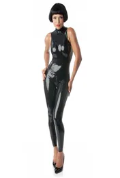 New Wetlook Faux PU Leder Bodysuit für Frauen Reißverschluss Open -Schritt -Nachtclub Kostüm Sexy ärmellose Stretch CatSuit Clubwear3885608