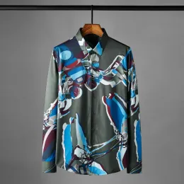 Minglu Horse Allover Printed Men's Shirts Luxury Long Sleeve Silk Smart Casual Male Dress Shirts Slim Fit Party Man Shirts 3XL