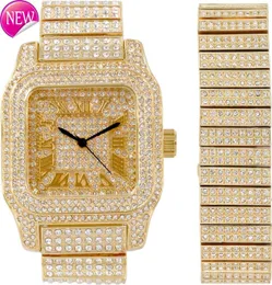 Techno Pave Mens 45mm Square Ice Diamond Watch - Full Ice Case Roman Dial - Sparkling Justerbar rem - Quartz Movement