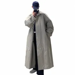 Iefb Корейский стиль LG пальто трендовые мужские винтажные свободные повседневные ветровки больших размеров осенний новый плащ до колена 2023 Tide 9C2304 x4X9 #